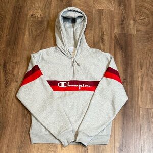 Champion Reverse Weave Light Gray Hoodie with quarter zip. Size M and like new.